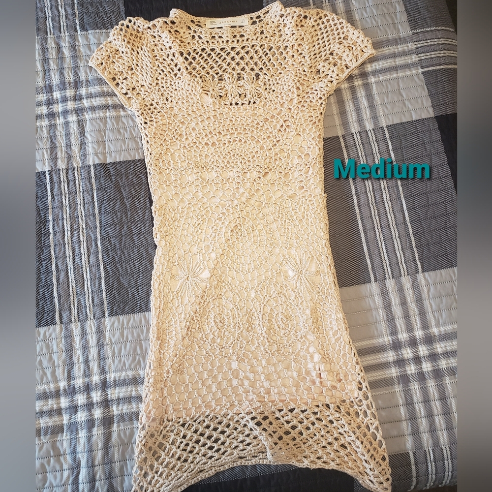 Zara Beige Crochet Mini Dress